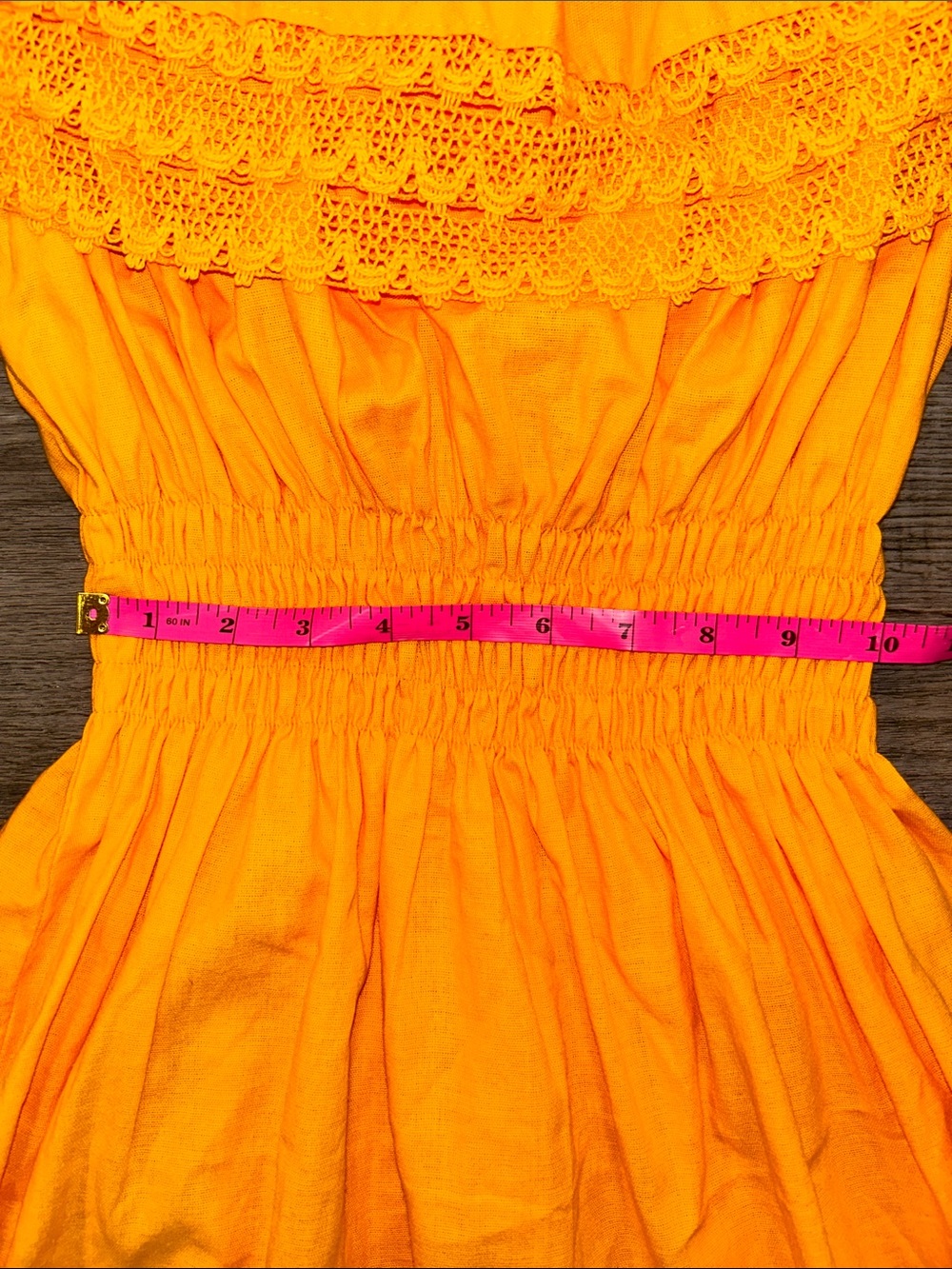 Mexican Embroidered Off Shoulder Oaxaca Peasant Dress Bright Yellow Floral M/L - Picture 7 of 8